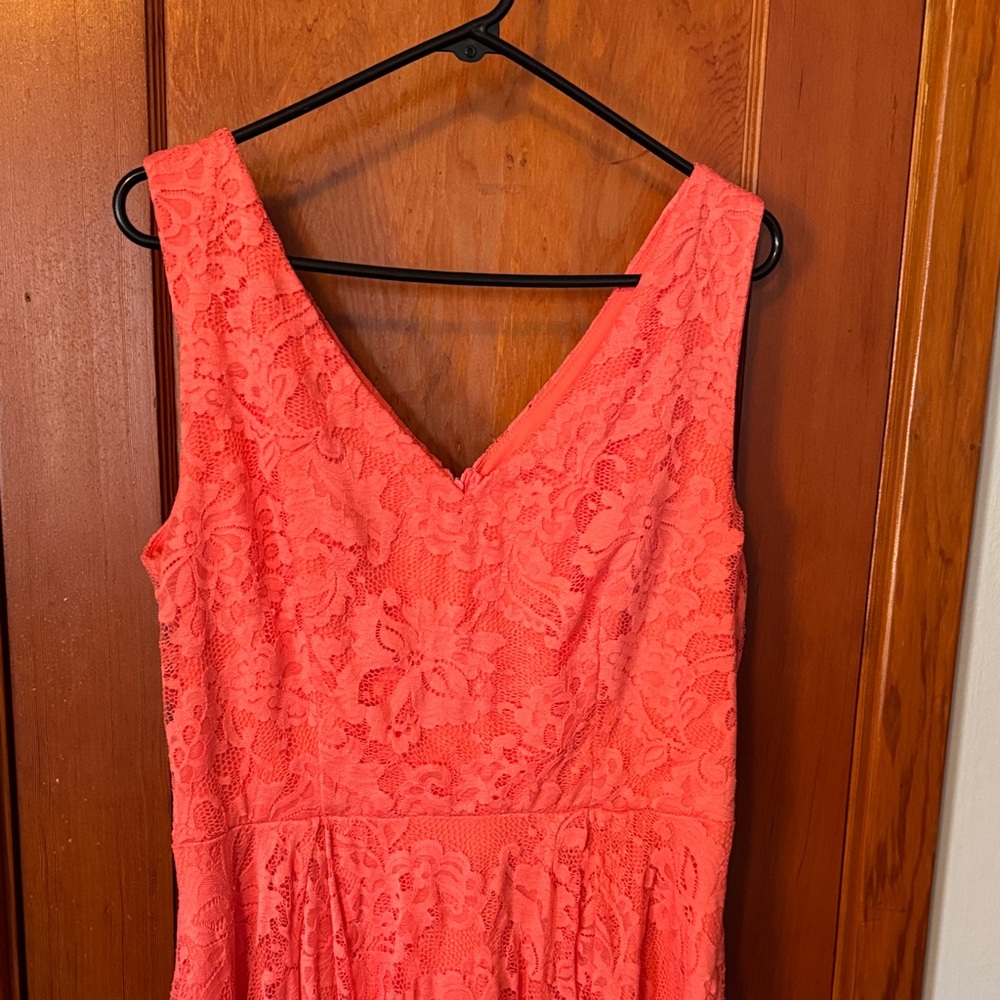 Chic Coral Lace High Low Dress